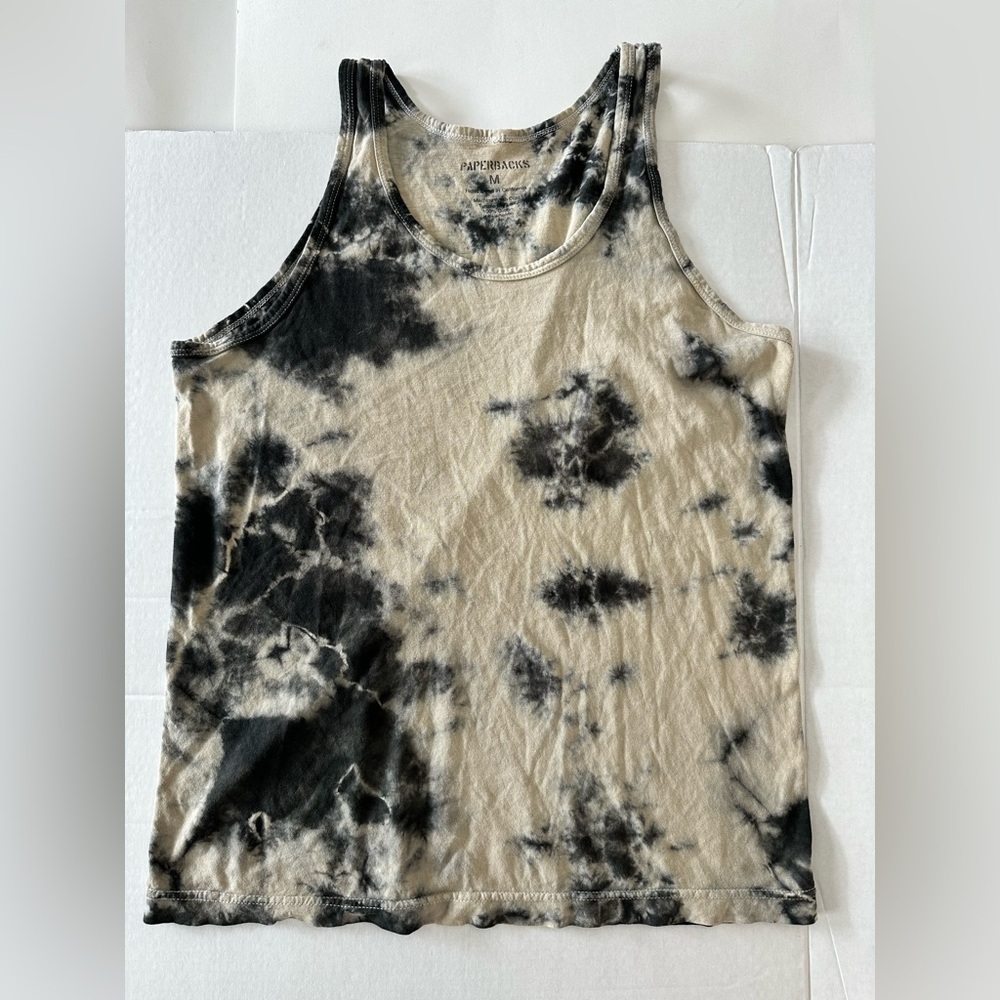 Paperbacks Black and Cream Tie-Dye Tank Top, 100% Cotton, Men’s Medium